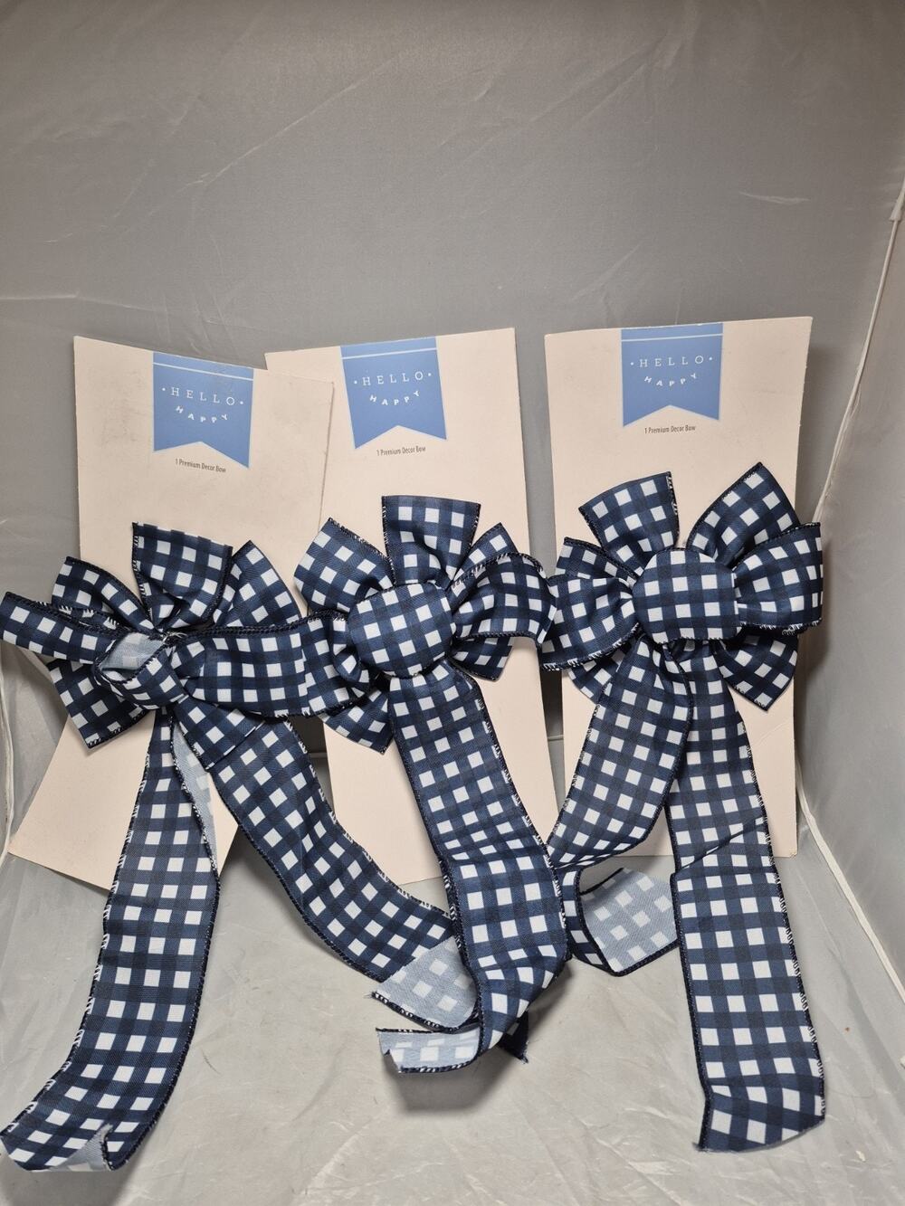 💥 HELLO HAPPY premium decor bow navy blue white gingham checked plaid Bows B4